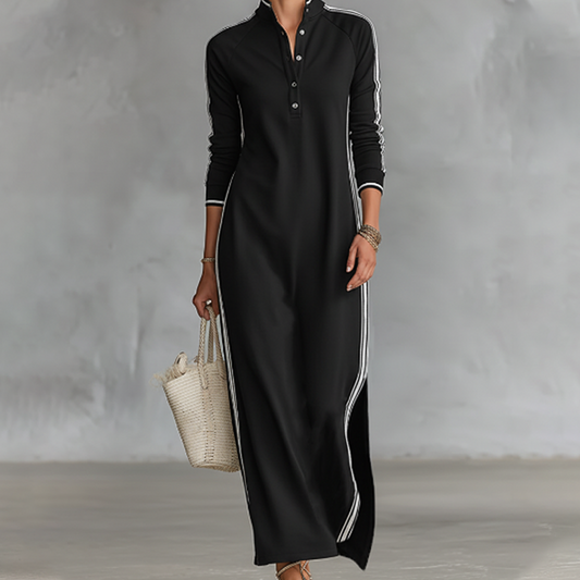 Robe minimaliste à col boutonné et bordure contrastée