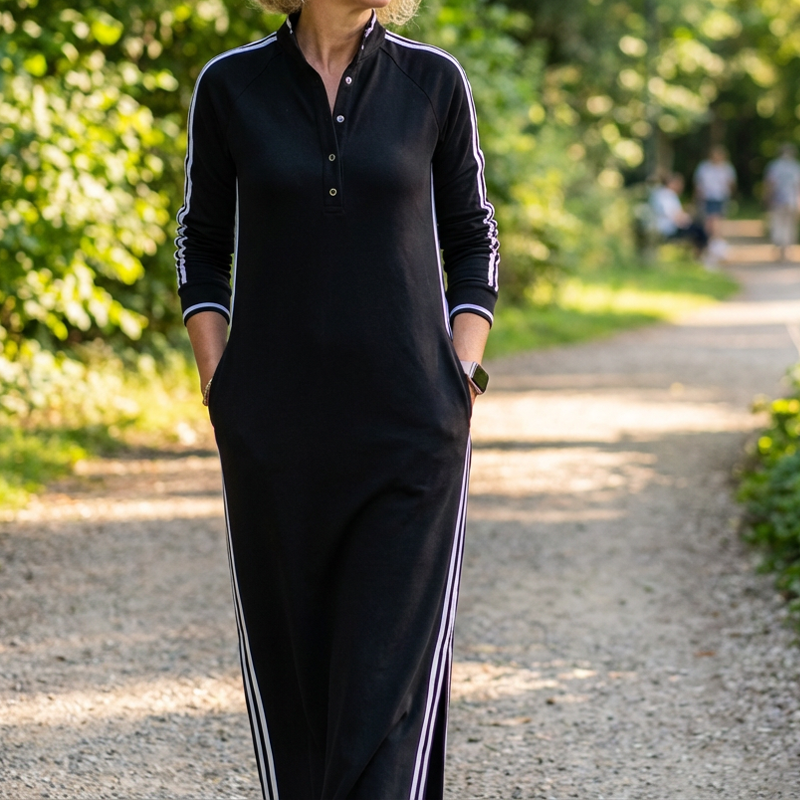 Robe minimaliste à col boutonné et bordure contrastée