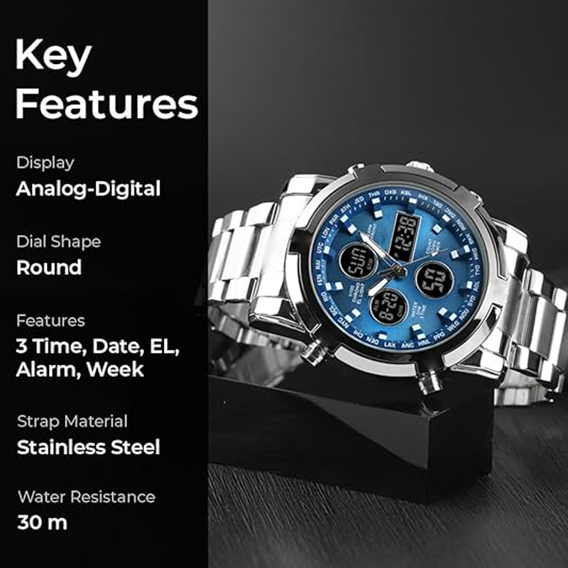 📢📢63% DE RÉDUCTION !! ⏰ Montre Analogique-Numérique Militaire Étanche pour Hommes – 48mm, Multifonction & Bracelet en Acier Inoxydable ! 🕰️💪