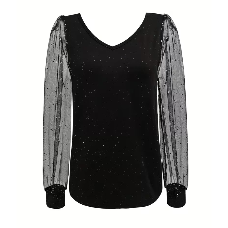Haut à manches transparentes et encolure en V Sparkle pour femme
