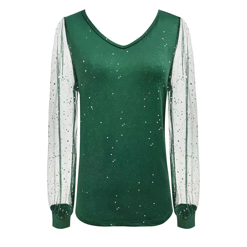 Haut à manches transparentes et encolure en V Sparkle pour femme