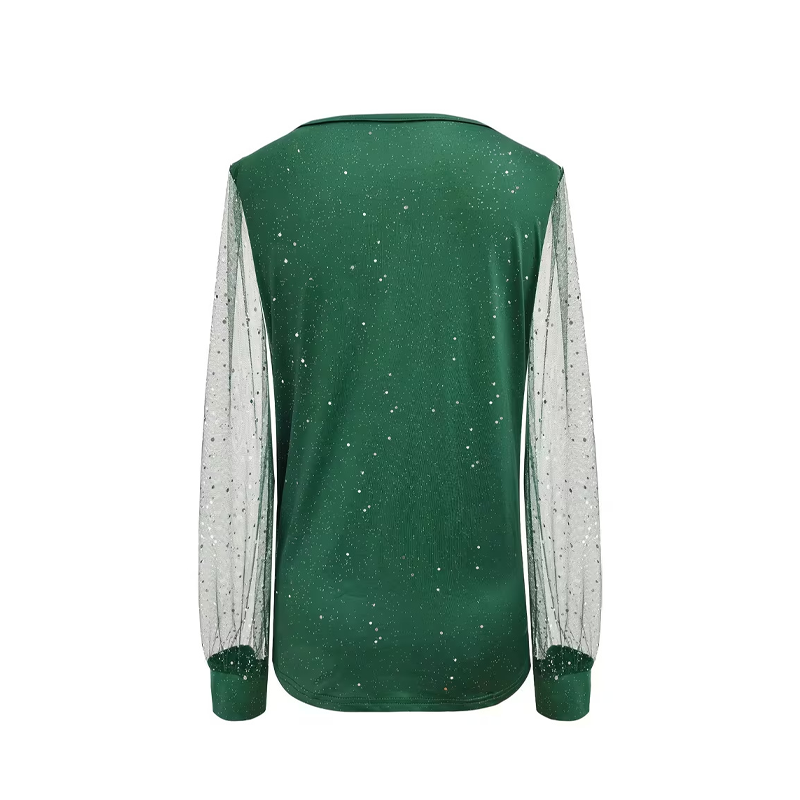 Haut à manches transparentes et encolure en V Sparkle pour femme