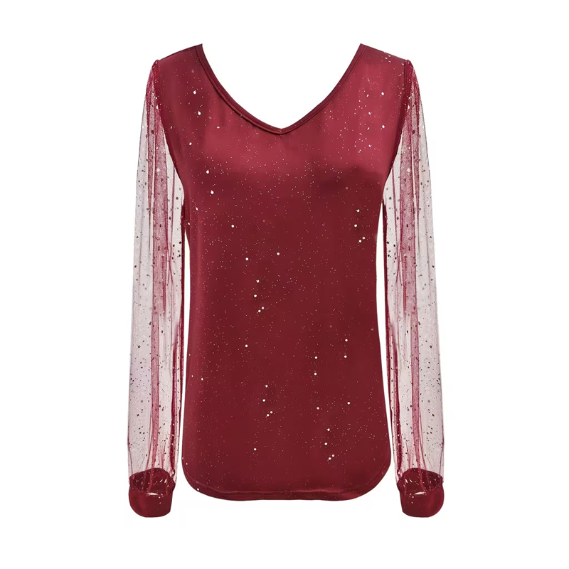 Haut à manches transparentes et encolure en V Sparkle pour femme