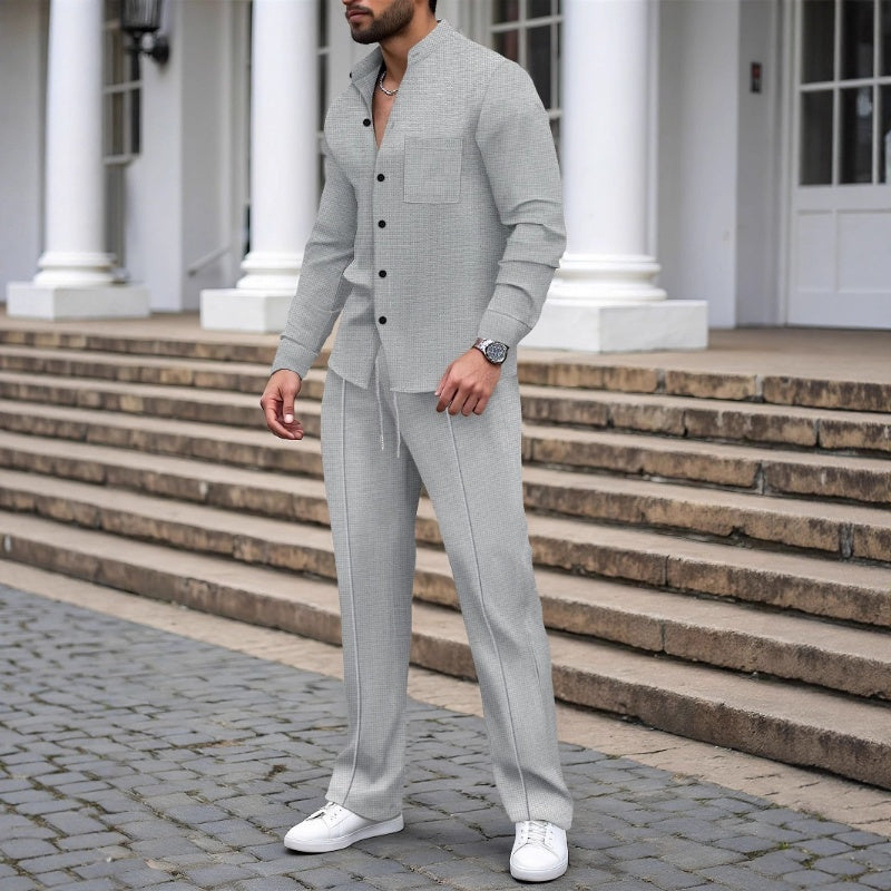 📢📢60 % de réduction !! ⏰ Ensemble 2 Pièces Homme – Chemise + Pantalon Décontracté en Tissu Gaufreté, Respirant & Élégant Toute la Journée ! 👔🌿