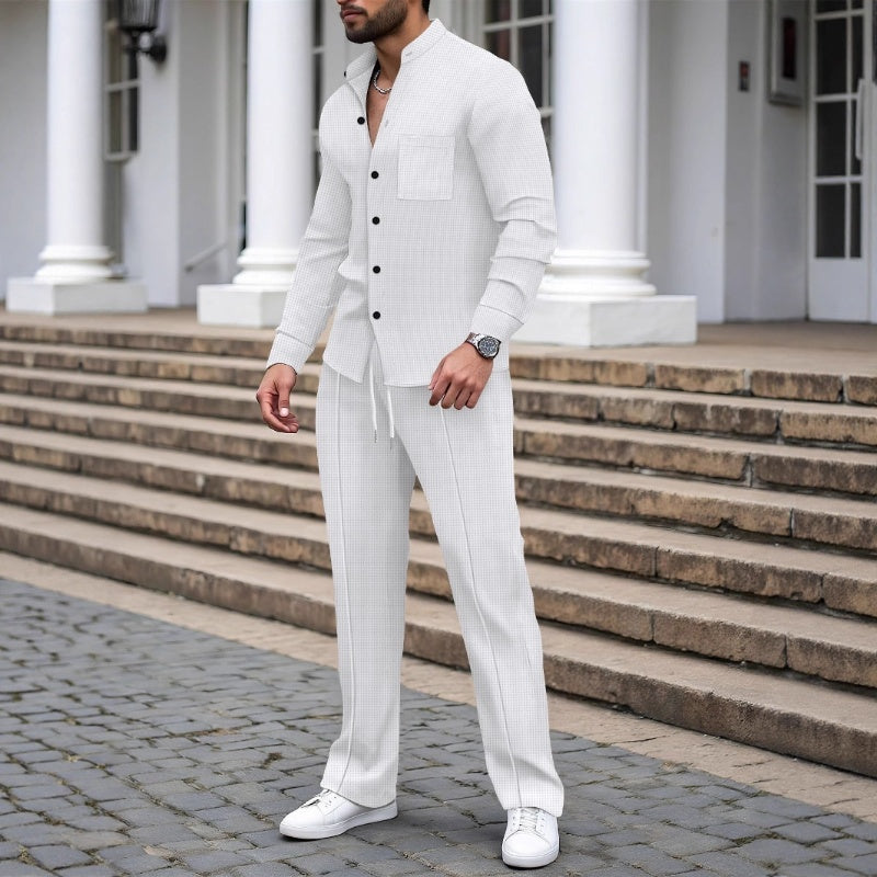 📢📢60 % de réduction !! ⏰ Ensemble 2 Pièces Homme – Chemise + Pantalon Décontracté en Tissu Gaufreté, Respirant & Élégant Toute la Journée ! 👔🌿