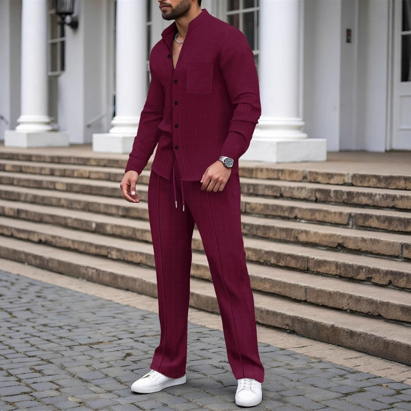 📢📢60 % de réduction !! ⏰ Ensemble 2 Pièces Homme – Chemise + Pantalon Décontracté en Tissu Gaufreté, Respirant & Élégant Toute la Journée ! 👔🌿