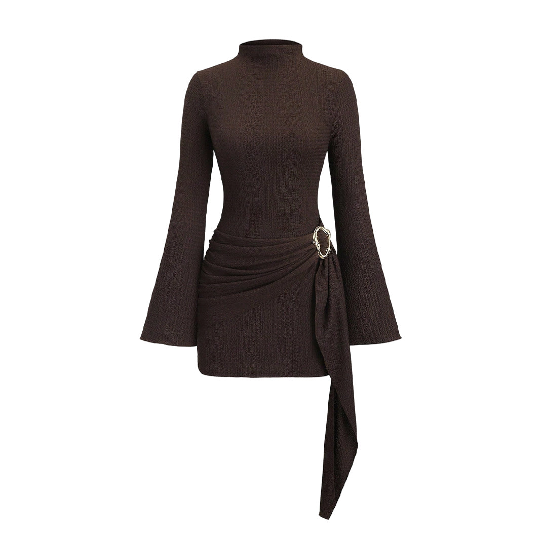 Robe moulante à col montant et fronces pour femme