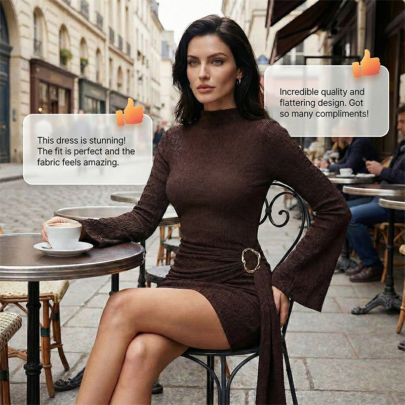 Robe moulante à col montant et fronces pour femme