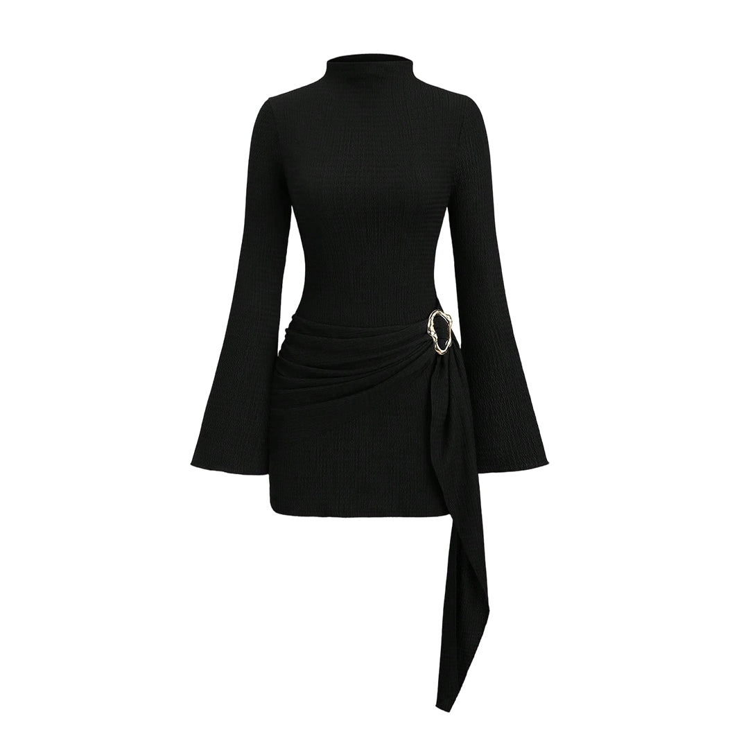 Robe moulante à col montant et fronces pour femme