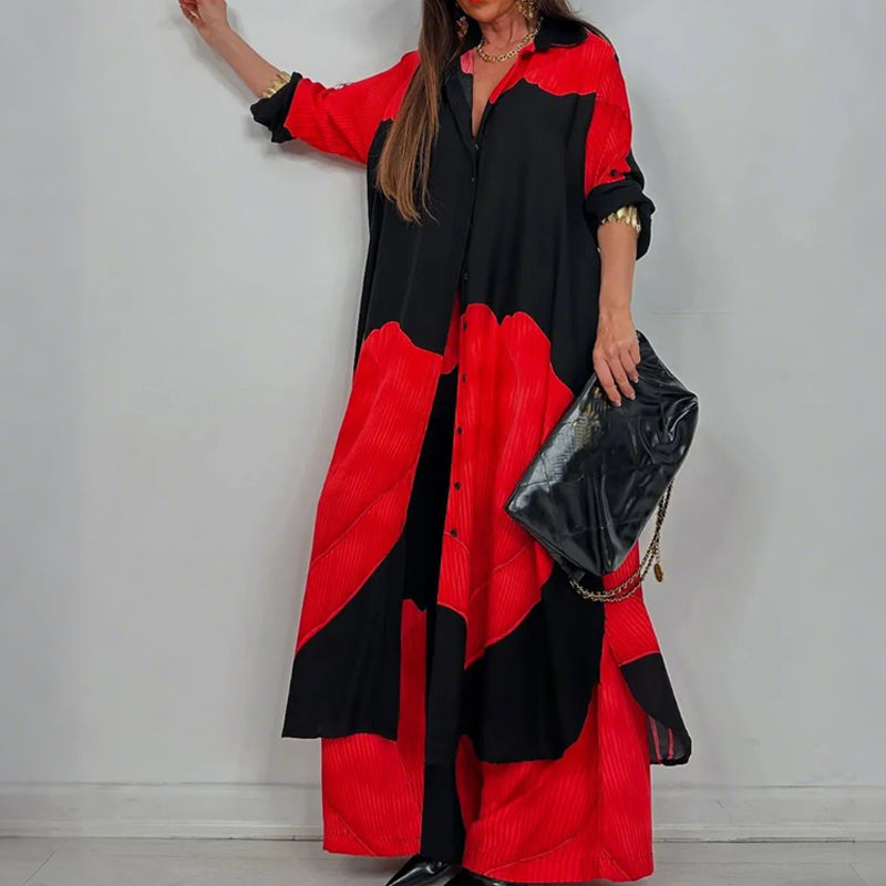 Ensemble élégant composé d'une chemise longue et d'un pantalon large