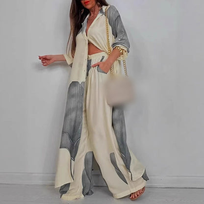 Ensemble élégant composé d'une chemise longue et d'un pantalon large