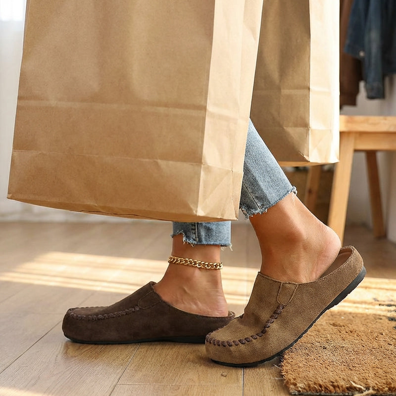 👡 50% DE RÉDUCTION! 🩴 Pantoufles Mules Femme à Bout Large Fermé – Semelle Moelleuse, Antidérapantes & Parfaites Pour Un Confort Douillet À La Maison 🏠