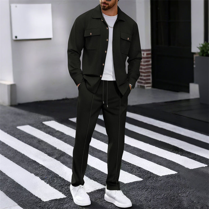 🔥 60 % DE RÉDUCTION ! ⏰ Ensemble homme veste boutonnée + pantalon en maille alvéolée – Coupe ample, tissu respirant & style casual élégant 👕👖