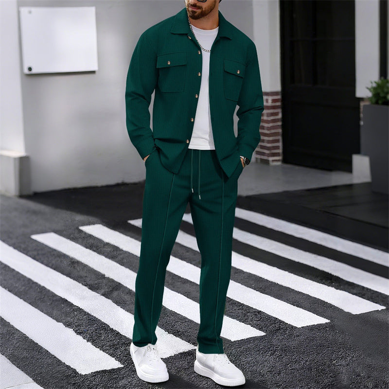 🔥 60 % DE RÉDUCTION ! ⏰ Ensemble homme veste boutonnée + pantalon en maille alvéolée – Coupe ample, tissu respirant & style casual élégant 👕👖