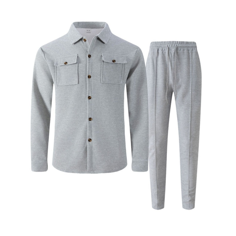 🔥 60 % DE RÉDUCTION ! ⏰ Ensemble homme veste boutonnée + pantalon en maille alvéolée – Coupe ample, tissu respirant & style casual élégant 👕👖