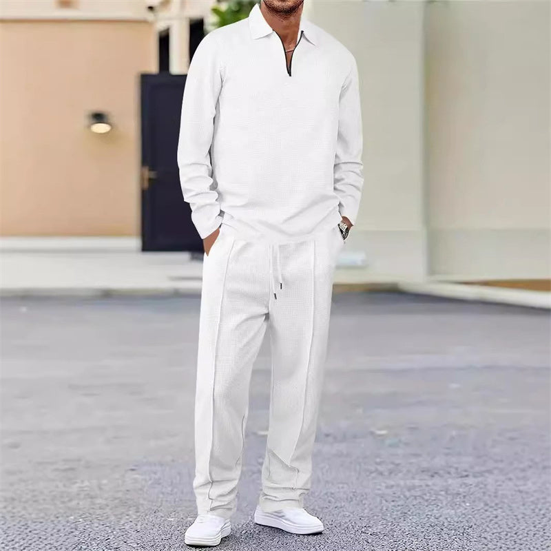 📢📢50 % de réduction !! ⏰Ensemble sweat-shirt en maille gaufrée et pantalon droit pour homme