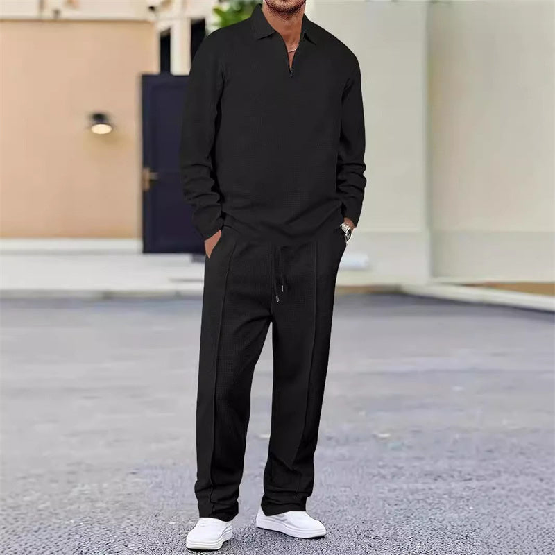 📢📢50 % de réduction !! ⏰Ensemble sweat-shirt en maille gaufrée et pantalon droit pour homme