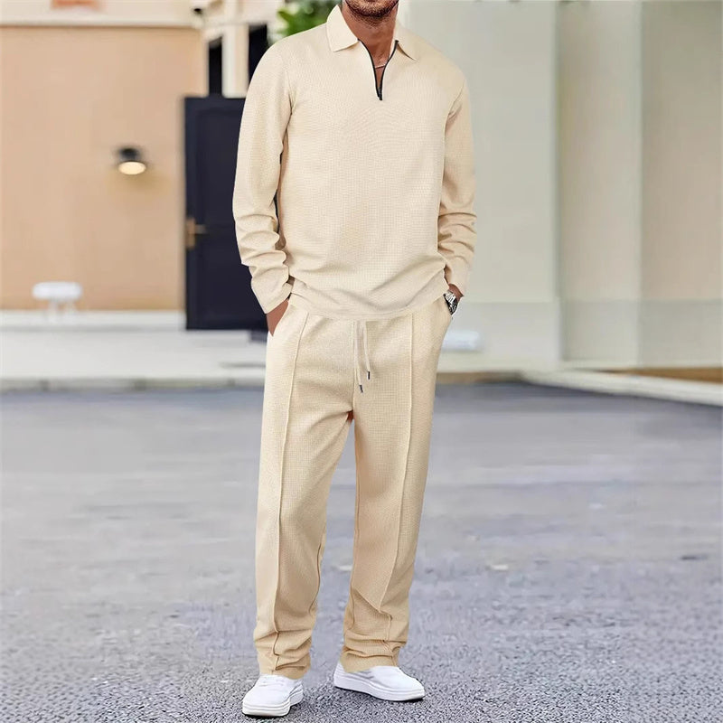 📢📢50 % de réduction !! ⏰Ensemble sweat-shirt en maille gaufrée et pantalon droit pour homme