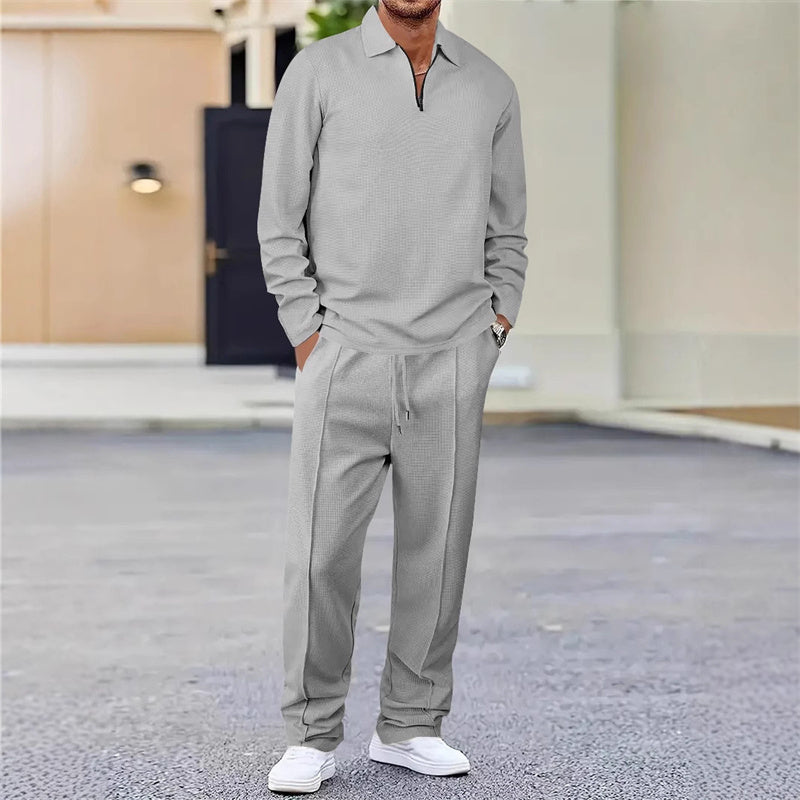 📢📢50 % de réduction !! ⏰Ensemble sweat-shirt en maille gaufrée et pantalon droit pour homme