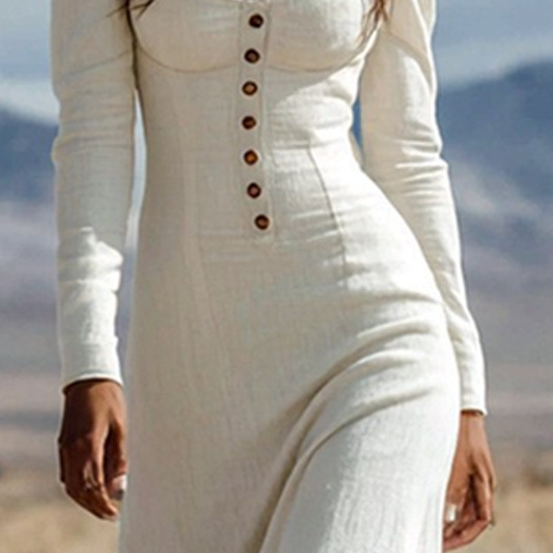 Robe longue rétro à encolure carrée et fente pour femme