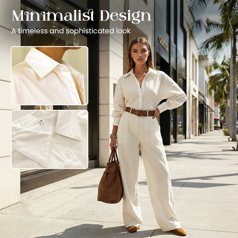 📢60 % DE RÉDUCTION !! ⏰ Du Bureau au Café | Ensemble Chemise Large & Pantalon Palazzo – Minimaliste, Confortable & Polyvalent 💼
