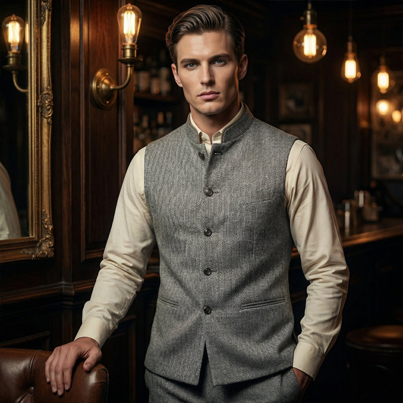 Gilet à chevrons pour homme avec col montant