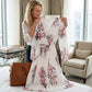 Robe femme à motif floral, encolure en V et plis