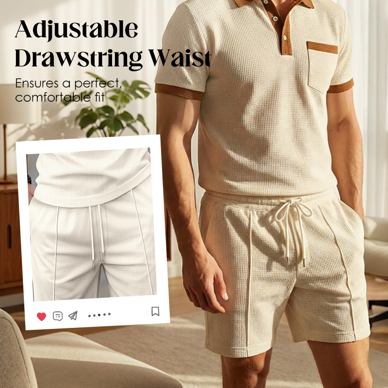 Ensemble 2 pièces décontracté en maille gaufrée pour homme