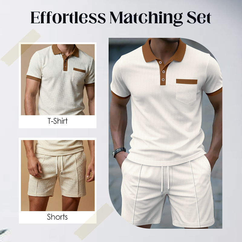 Ensemble 2 pièces décontracté en maille gaufrée pour homme
