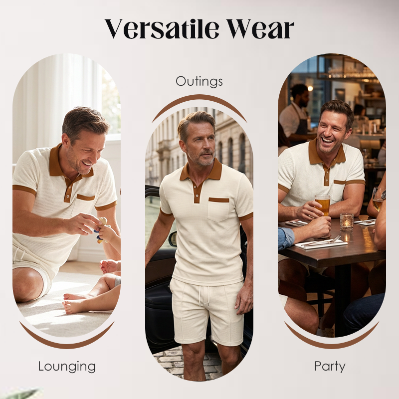 Ensemble 2 pièces décontracté en maille gaufrée pour homme
