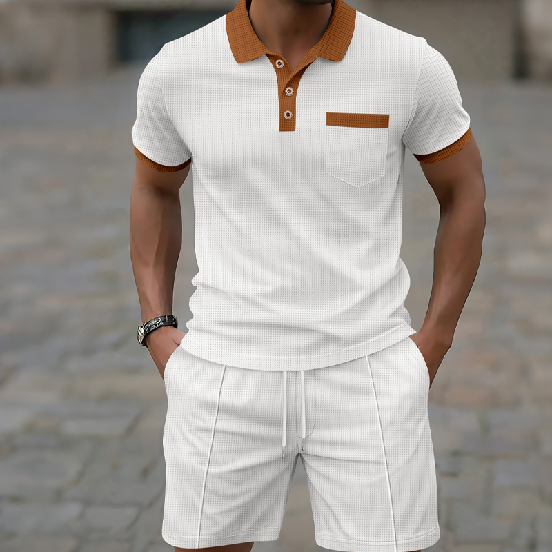 Ensemble 2 pièces décontracté en maille gaufrée pour homme