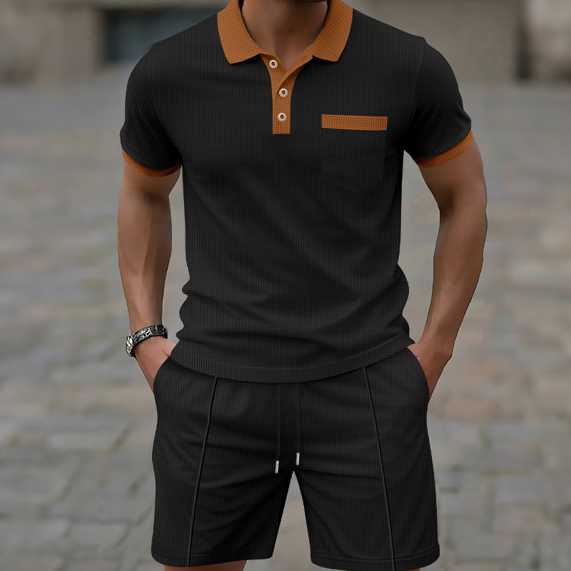 Ensemble 2 pièces décontracté en maille gaufrée pour homme