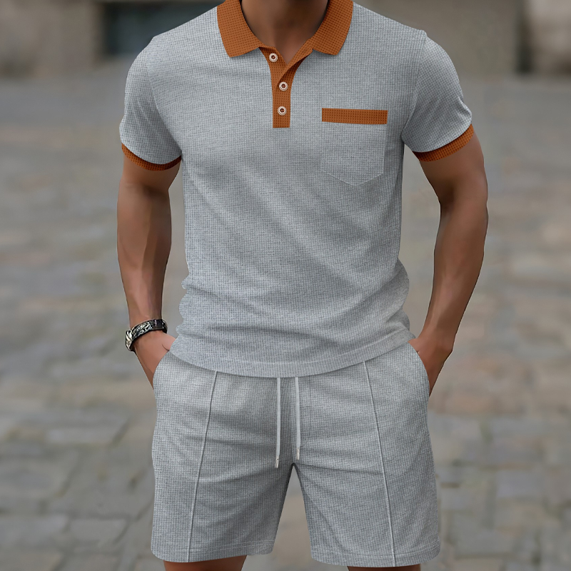 Ensemble 2 pièces décontracté en maille gaufrée pour homme