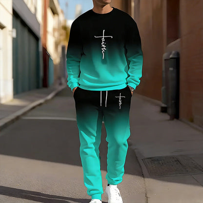 Ensemble survêtement à col rond pour homme, dégradé de couleurs