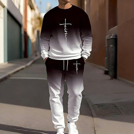 Ensemble survêtement à col rond pour homme, dégradé de couleurs