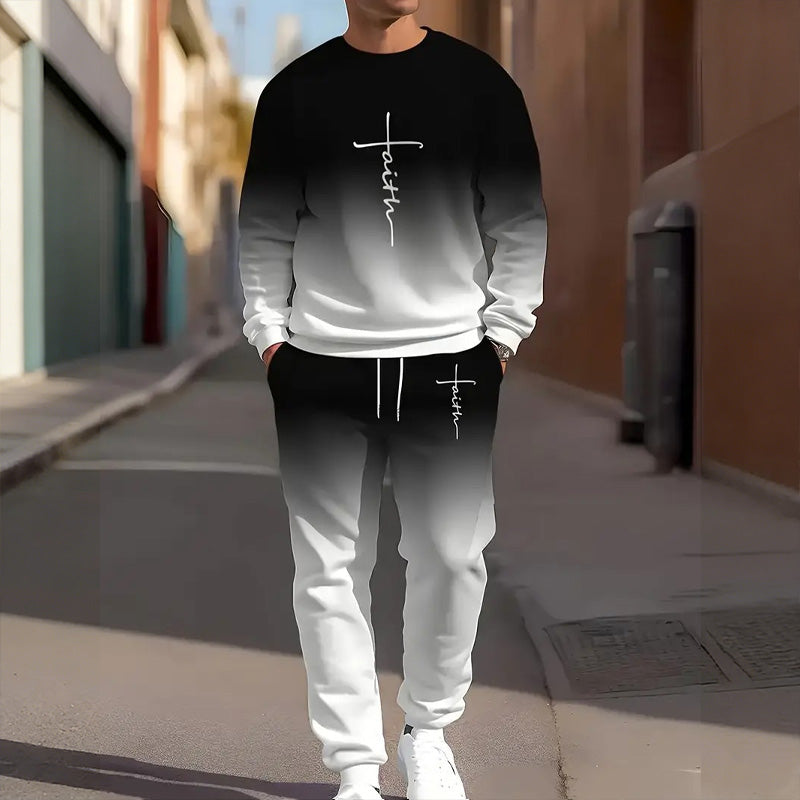 Ensemble survêtement à col rond pour homme, dégradé de couleurs