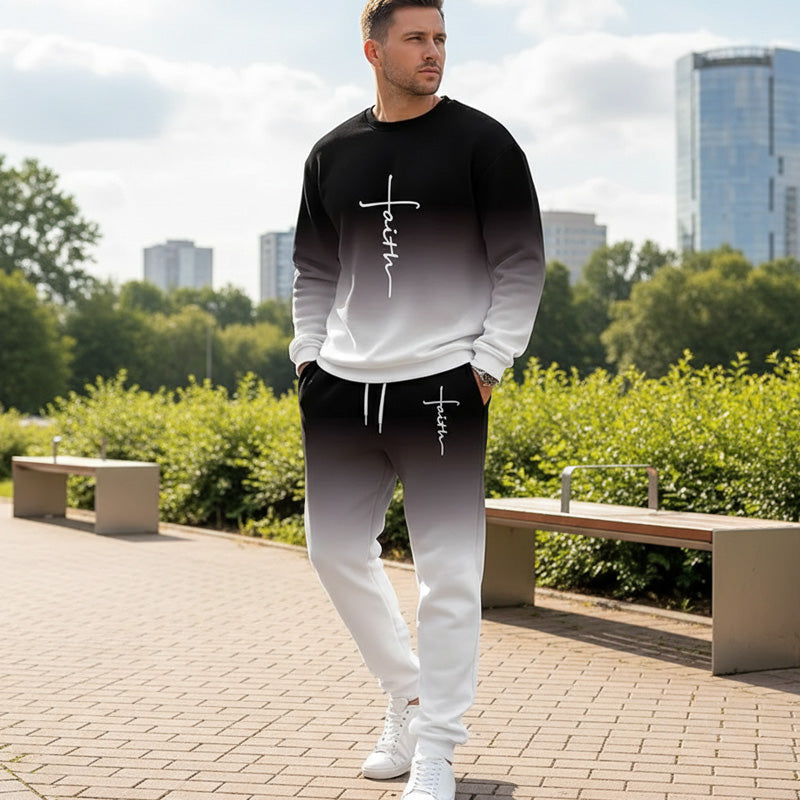 Ensemble survêtement à col rond pour homme, dégradé de couleurs
