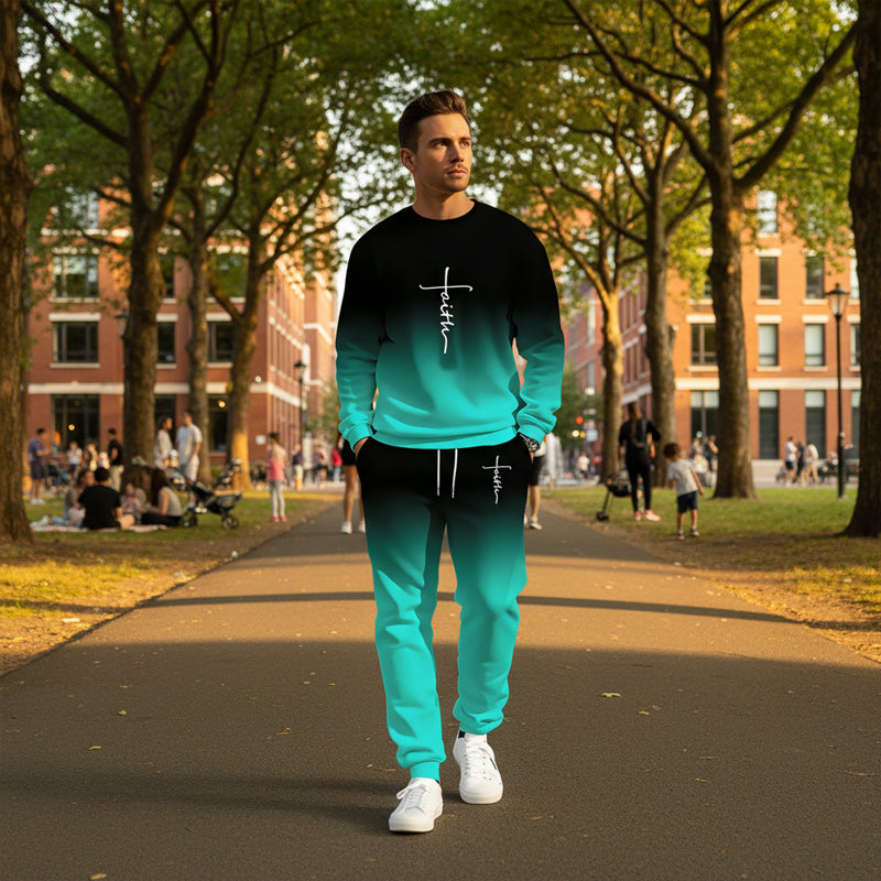 Ensemble survêtement à col rond pour homme, dégradé de couleurs
