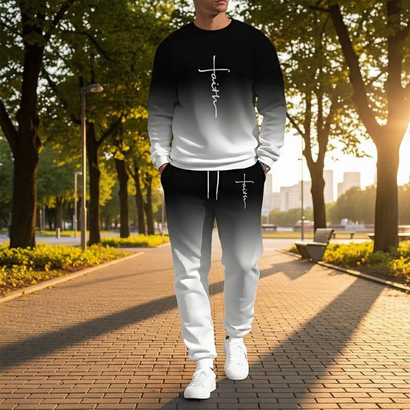 Ensemble survêtement à col rond pour homme, dégradé de couleurs