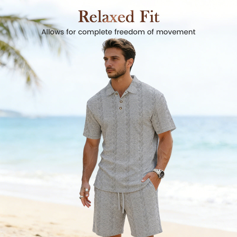 Ensemble 2 pièces pour homme : chemise et short en maille torsadée
