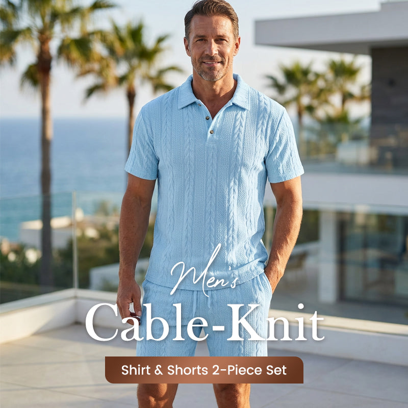 Ensemble 2 pièces pour homme : chemise et short en maille torsadée