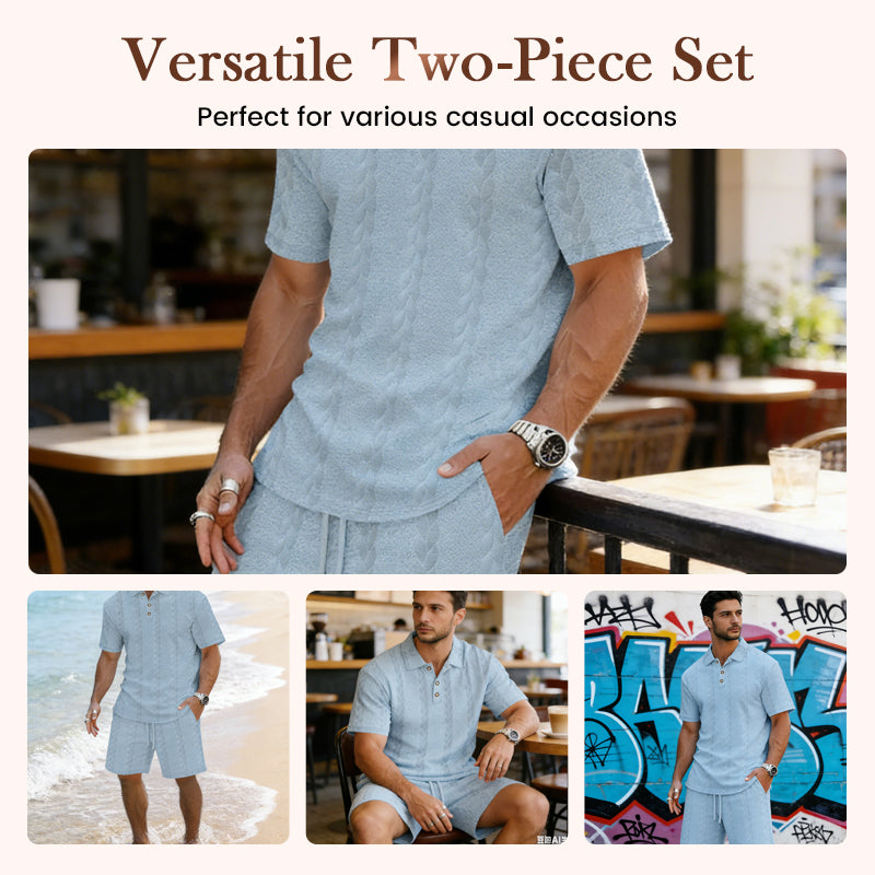 Ensemble 2 pièces pour homme : chemise et short en maille torsadée