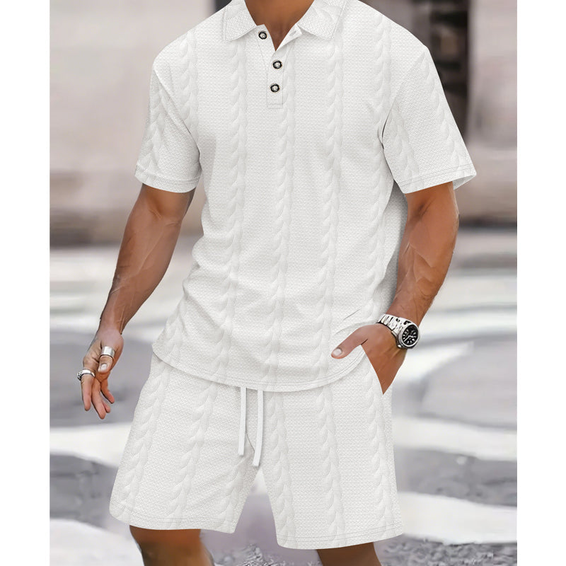 Ensemble 2 pièces pour homme : chemise et short en maille torsadée