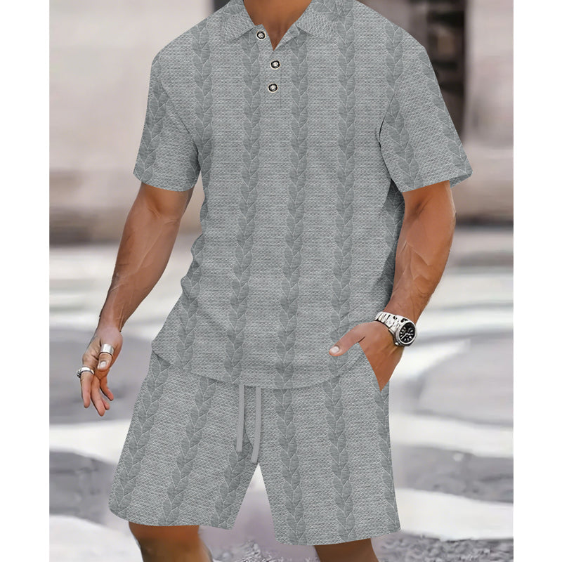 Ensemble 2 pièces pour homme : chemise et short en maille torsadée