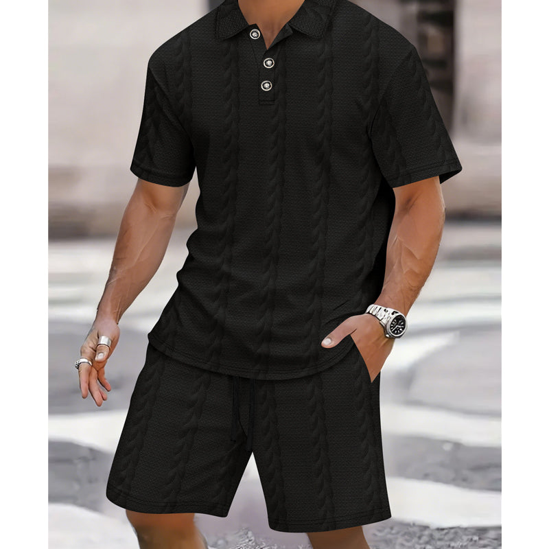 Ensemble 2 pièces pour homme : chemise et short en maille torsadée