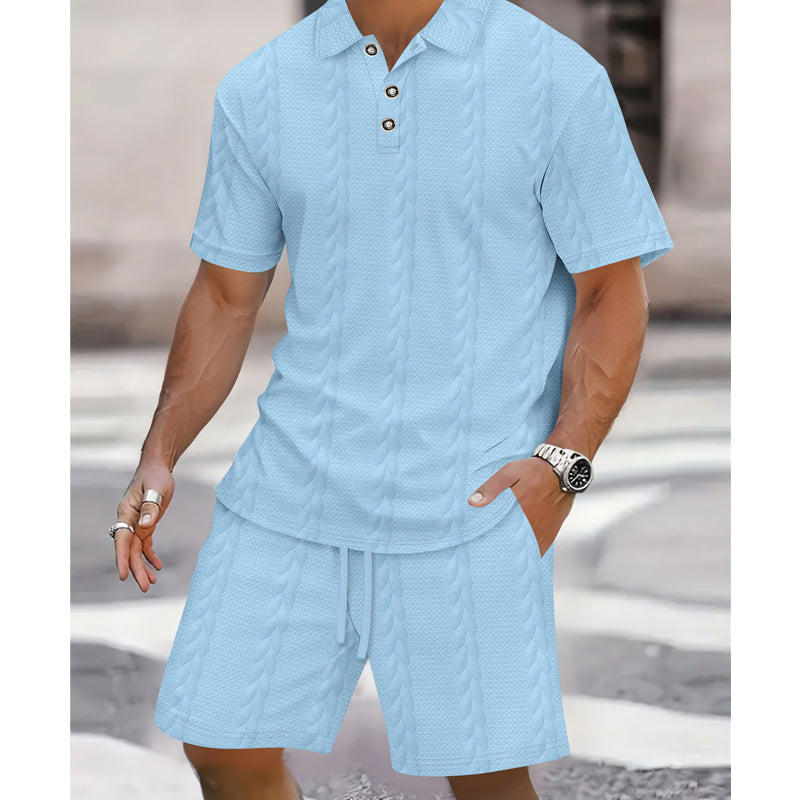 Ensemble 2 pièces pour homme : chemise et short en maille torsadée