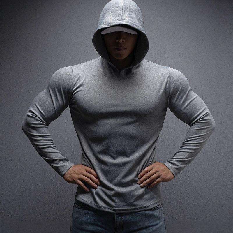🎁Cadeau offert pour tout achat 🎁 Sweat à capuche de fitness à manches longues et coupe ajustée pour homme
