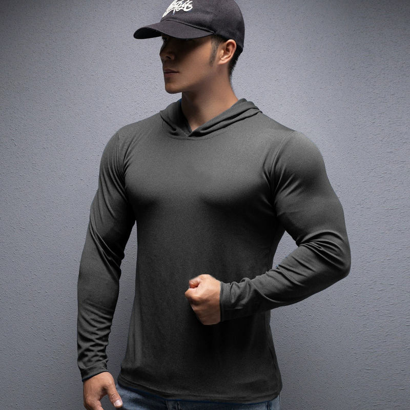 🎁Cadeau offert pour tout achat 🎁 Sweat à capuche de fitness à manches longues et coupe ajustée pour homme