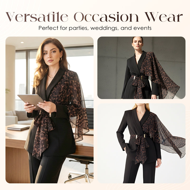 Ensemble blazer et pantalon à motif léopard pour femme
