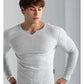 T-shirts longs à col en V et à côtes, manches longues, pour la salle de sport et l'entraînement, vêtements de sport pour homme